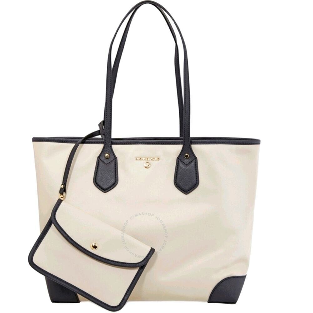 Michael Kors Large Eva Tote Bag Nylon Light Sand Black - Picture 2 of 6